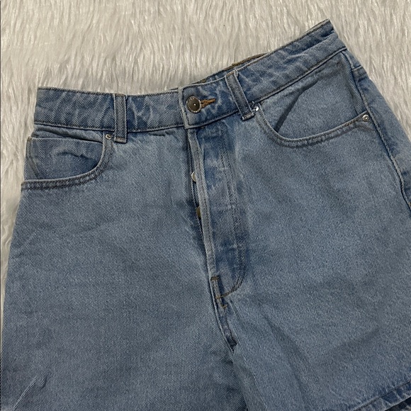 Zara high waist blue denim button fly summer shorts - Picture 2 of 6